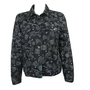 CHRISTOPHER & BANKS Black White Embroidered Jacket Womens Size M Medium